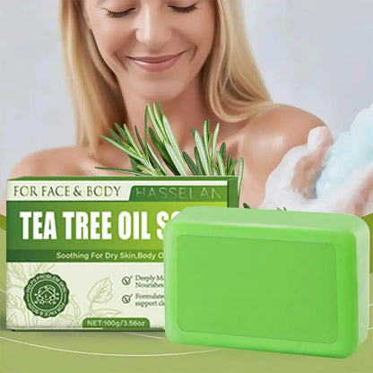 Green Tea Tree Soap, Soap Bar with Tea Tree Oil, Natural Soaps for Body Skin Cleaning,Gentle Exfoliating Bar Soap