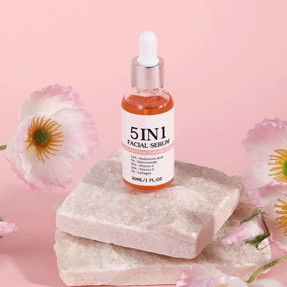 5 In 1 Face Serum Anti-Wrinkle Brightening Vitamin C Niacinamide Hyaluronic Acid Moisturizing Firming Facial Skin Care Essence