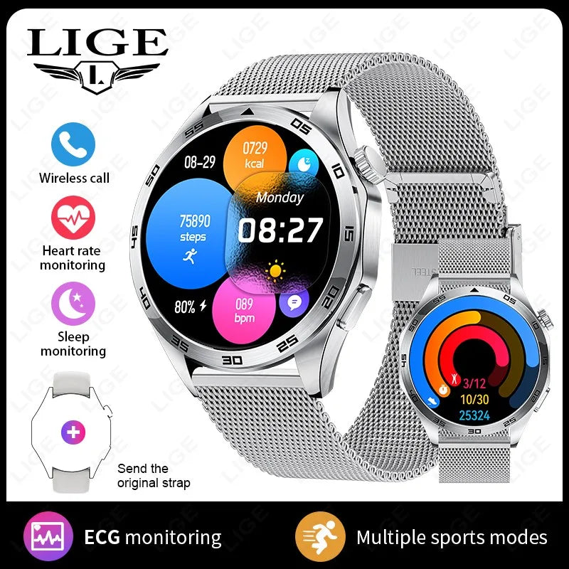 LIGE Micro Physical Examination ECG Smart Watch Men Bluetooth Call Heart Rate Blood Pressure Oxygen Health Smartwatch 2025 New