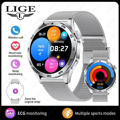 LIGE Micro Physical Examination ECG Smart Watch Men Bluetooth Call Heart Rate Blood Pressure Oxygen Health Smartwatch 2025 New