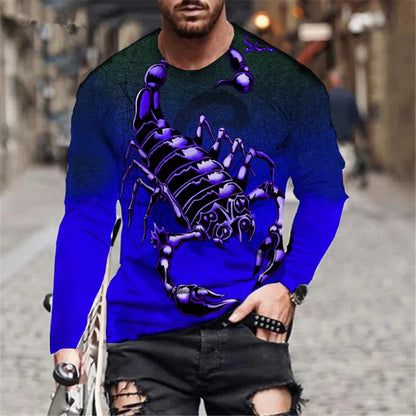 Scorpion 3D Print Long Sleeve Round-Neck Fashion Animal Pattern Men's T-Shirts Streetwear Pullovers Tops Loose Casual Man Tees