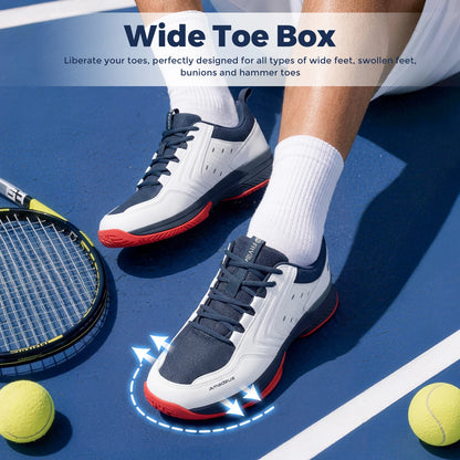 FitVille Tennis Shoes Wide Casual Sports Shoes for Men Breathable Racquetball Badminton Sneakers for All Court with Arch Support