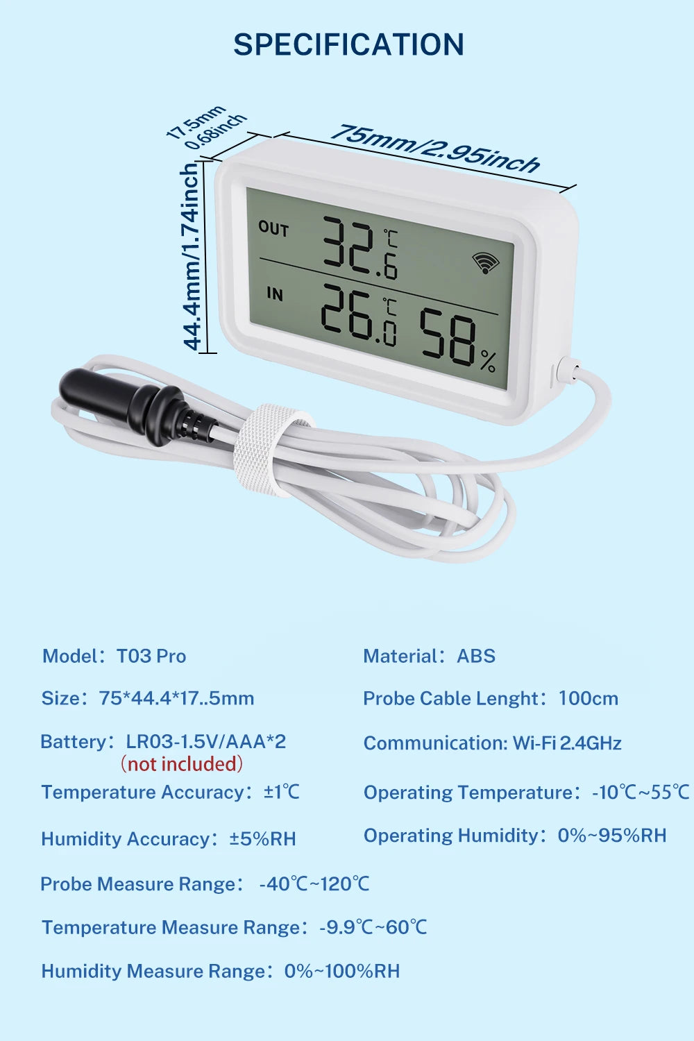 Tuya WiFi Zigbee Temperature Humidity Sensor With External Probe for Smart Home APP Remote Control Work with Yandex Alexa