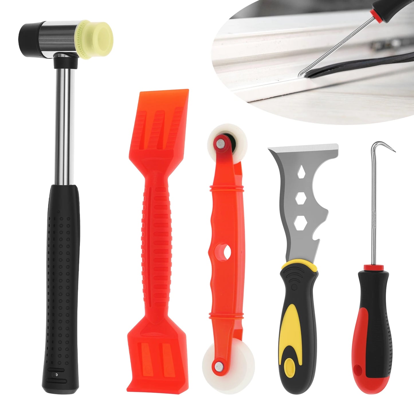 5Pcs Professional Window Glazing Tool Kit Window Screen Replacement Installation Tool with Handle for Home Workshop Office