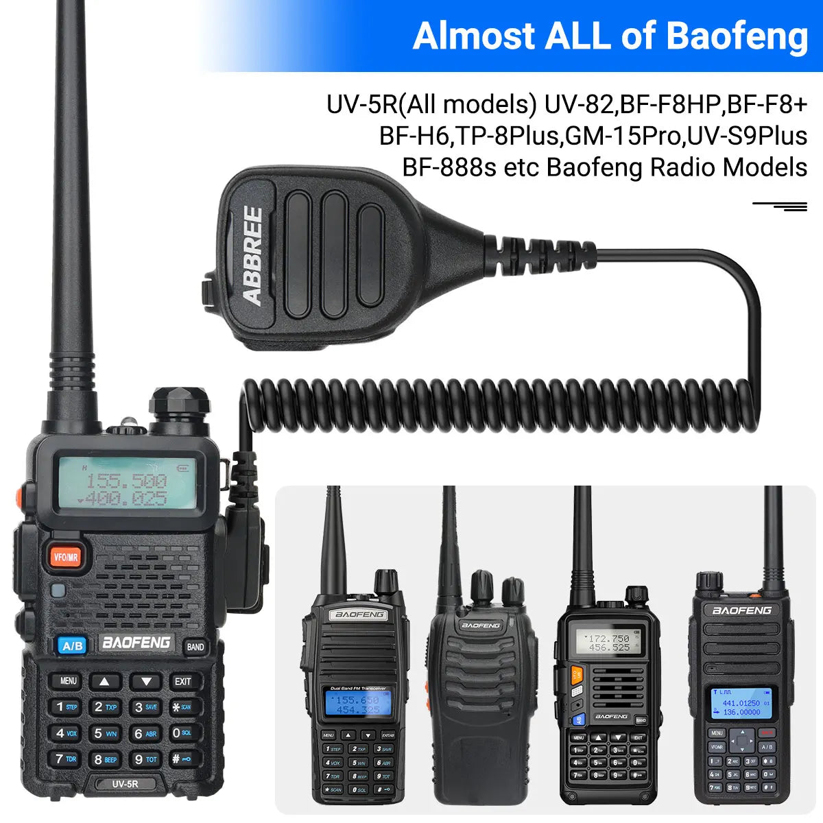 ABBREE AR-850 Walkie Talkie Handheld Heavy Speaker  Adjustable Speaker Mic Shoulder Microphone for BaoFeng UV-5R UV-13 PRO UV-16