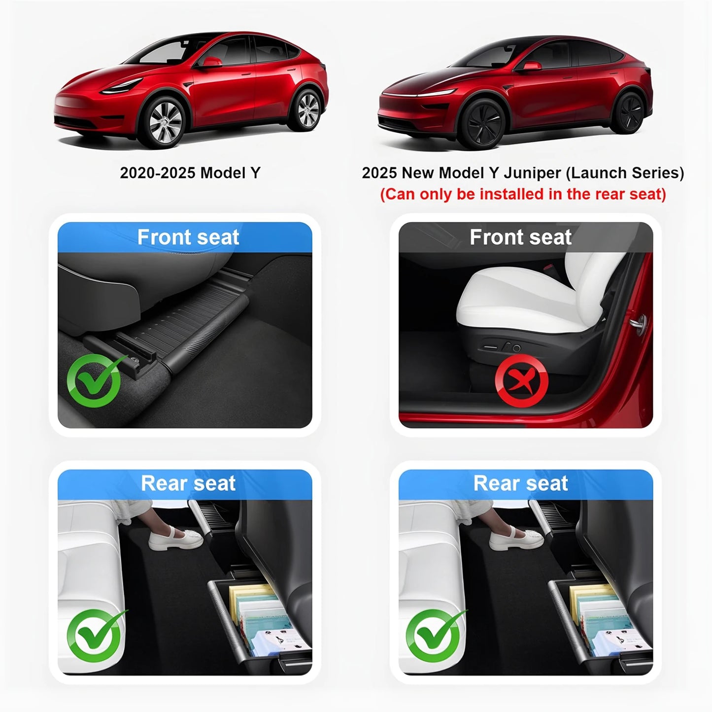 CNSPEED Under Seat Storage Box TPE Hidden Organizer Tray Space Box with Lid For Tesla Model Y 2020 2021-2024 Juniper 2025-2026