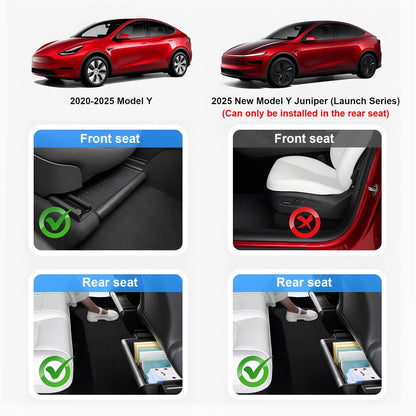 CNSPEED Under Seat Storage Box TPE Hidden Organizer Tray Space Box with Lid For Tesla Model Y 2020 2021-2024 Juniper 2025-2026