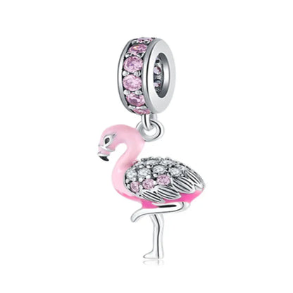 2025 Hot selling 925 Silver Pink Bird Moon Pendant Suitable for European Bracelets DIY Accessories Women's Charm Jewelry Gifts