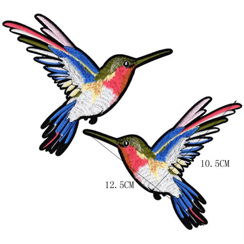 Phenix Birds Azure Blue Pink Gold Embroidered Appliques Iron-On Patches Pair