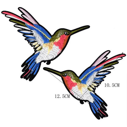 Phenix Birds Azure Blue Pink Gold Embroidered Appliques Iron-On Patches Pair