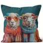 2D flat- #Cozy Farmhouse Sheep Couple Throw Pillow Cover Cute Winter Knit Style Decorative Cushion Case