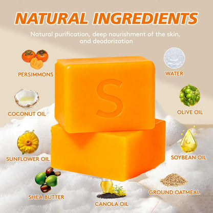 Persimmon Soap Bar and Persimmon Body Wash for Body Odor Control Natural Fruity Aroma Shower Cleanse Gel Bath Soap for Women&Men