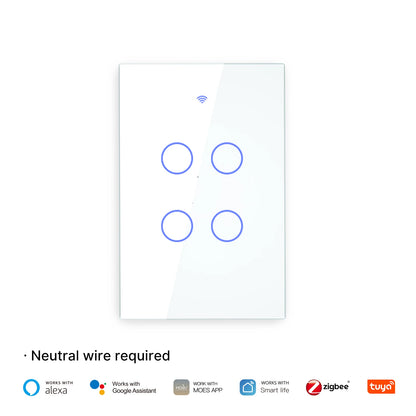 MOES Tuya ZigBee Light Switch Touch Glass Panel Fireproof Neutral Wire Required Remote Control Work With Alexa Google Home