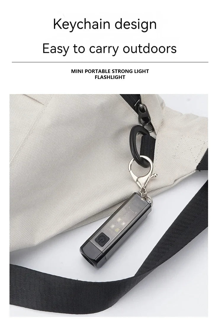 Strong MINI Flashlight Multi-function Keychain Light Mini LED Key Torch Lamp Rechargeable 7 Lighting Modes Camping Fishing