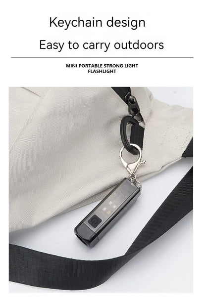 Strong MINI Flashlight Multi-function Keychain Light Mini LED Key Torch Lamp Rechargeable 7 Lighting Modes Camping Fishing