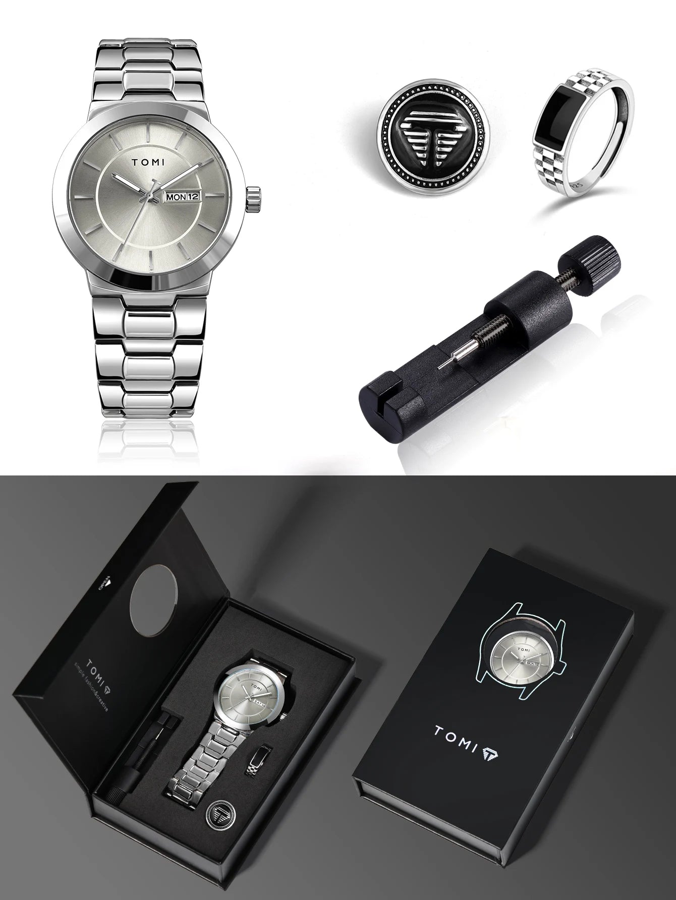 TOMI Luxury Business Men's Watch Gift Box Set Lapel Box Trendy Simple Multi-functional Quartz Watch Men's Watch Christmas