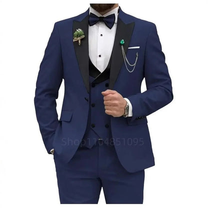3 Pieces Men's Wedding Suits Formal Groom Tuxedo Slim Fit Business Blazer Double Breasted Vest Pants Set for Party
