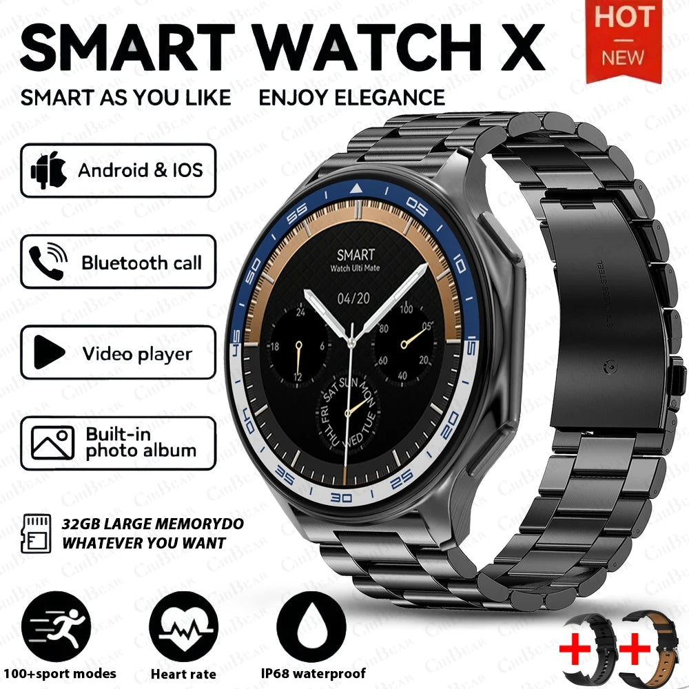 2025 New For OPPO Watch X Smart Watch 4GB Large Memory Music Video Player TWS Headphones AMOLED HD Business High-end Smartwatch