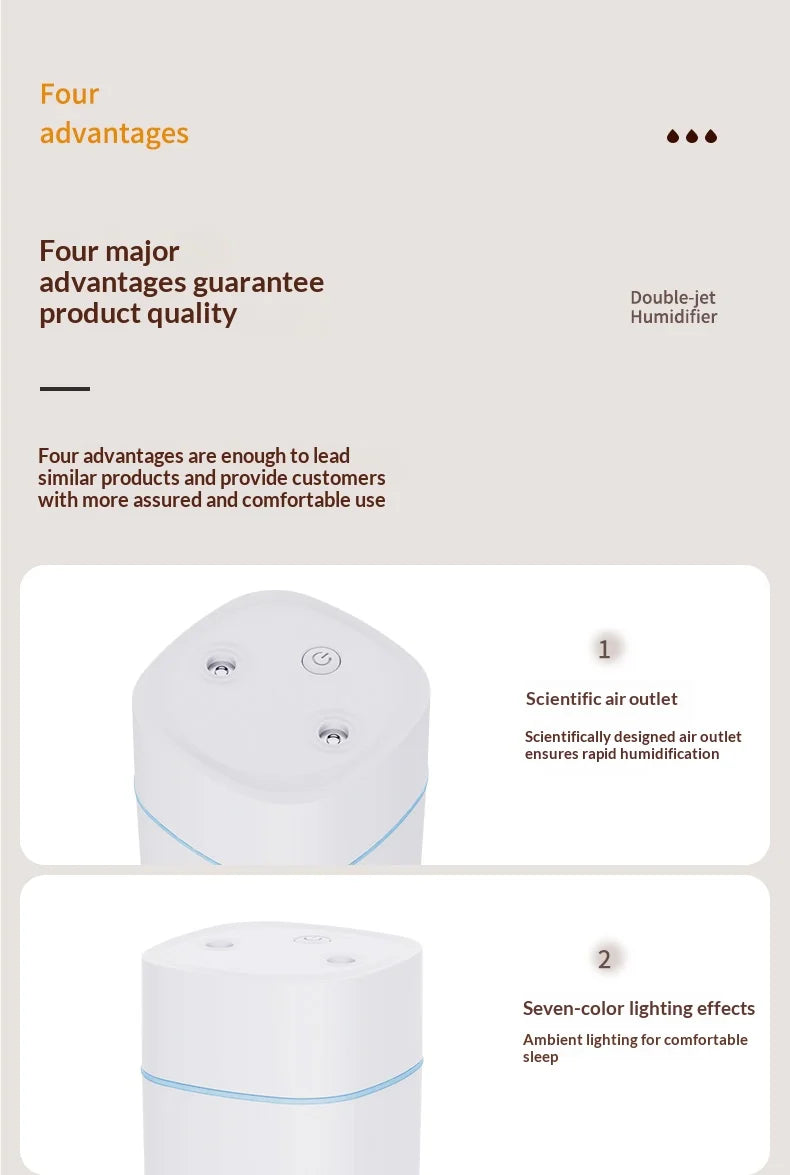 Mini USB Dual Spray Humidifier Desktop Air Purifier for Home Bedroom Portable Aromatherapy Moisturizing Air Cleaner