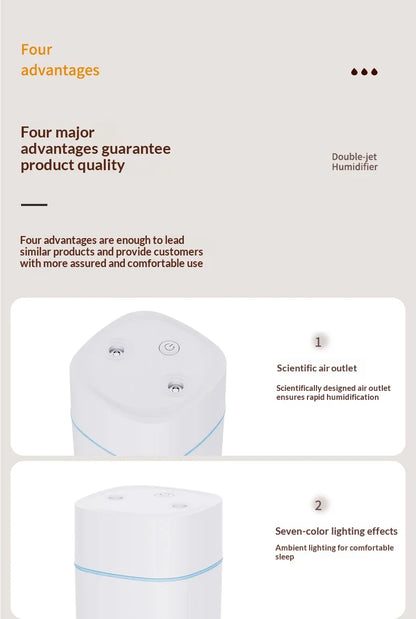 Mini USB Dual Spray Humidifier Desktop Air Purifier for Home Bedroom Portable Aromatherapy Moisturizing Air Cleaner