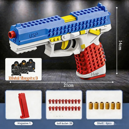 SIG17 Hanging Toy Gun Continuous Firing Building Block Pistol Shell Throwing Airsoft Blowback Toy Outdoor Shooting for Children