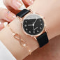 2PCS/Set Women's Watch Fashion Small Arabic Dial Quartz Watches Casual Leather Band Wristwatches Bracelet Set（Without Box）