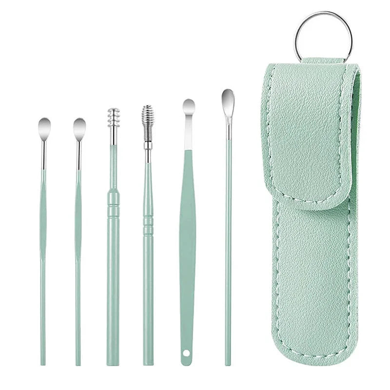 6Pcs/Set Stainless Steel Ear Cleaner Portable Ear Spoons Spiral Earwax Cleaning Removal Tools Reusable Earpick Beauty Accessory