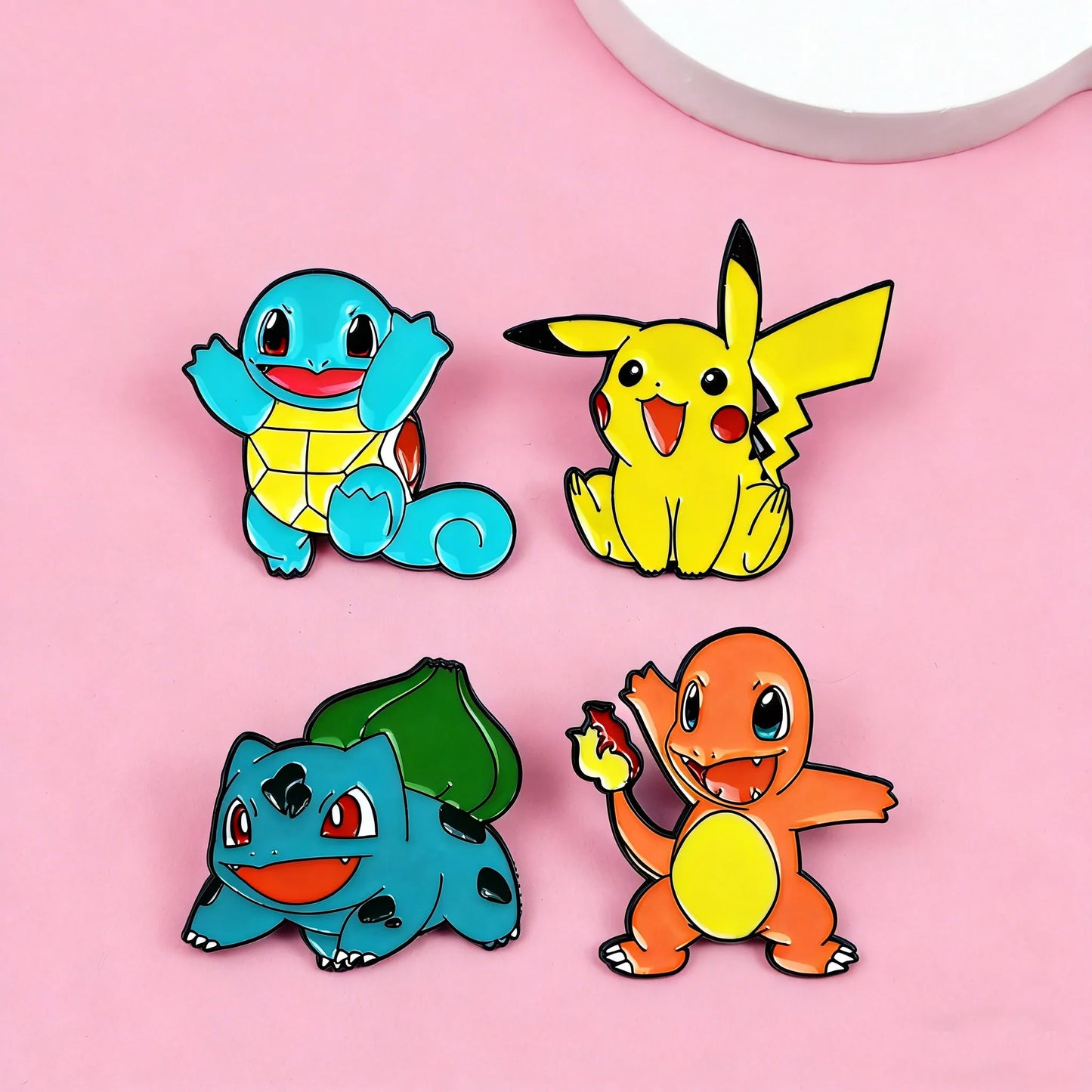 4Pcs Anime Pokemon Characters Enamel Brooch Badge Pikachu Charmander Squirtle Bulbasaur Figure Lapel Pins Gifts for Kids Fans