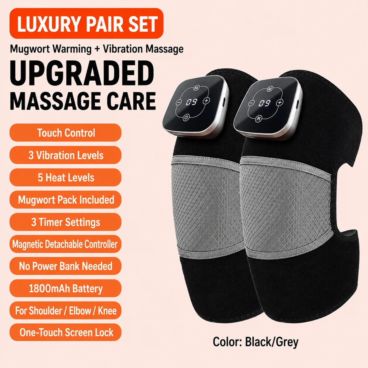 Cordless Heated Knee Massager, 5 Heat Levels 3 Vibration Levels, Magnetic Controller, Mugwort Wrap for Knee Shoulder Elbow Brace