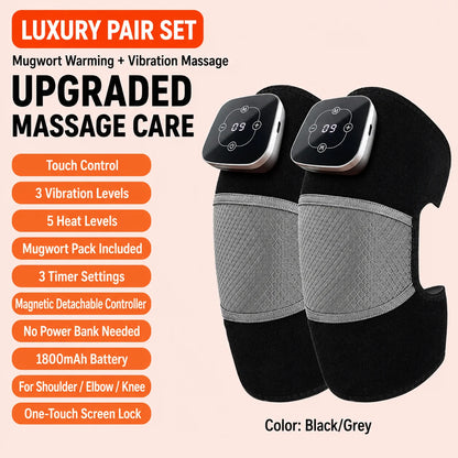 Cordless Heated Knee Massager, 5 Heat Levels 3 Vibration Levels, Magnetic Controller, Mugwort Wrap for Knee Shoulder Elbow Brace