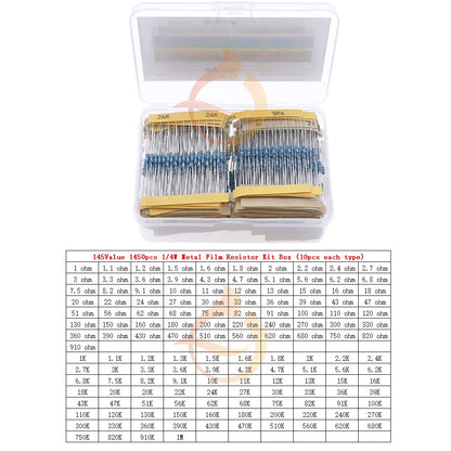 1/8W 1/4W 1/2W 1W 2W 3W 0Ω~10MΩ 1% Metal Film Resistor Resistance Assortment Kit With box