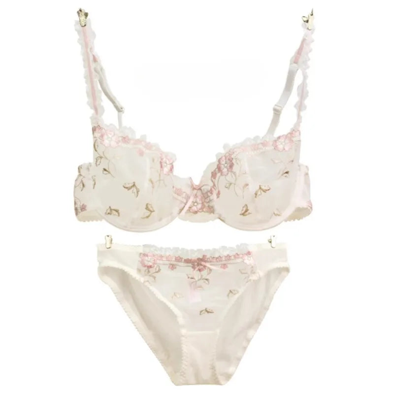 Ultra-thin steel band bra, fashionable plus-size lace lingerie set, transparent comfy bra set, soft material, S-XL all-day wear