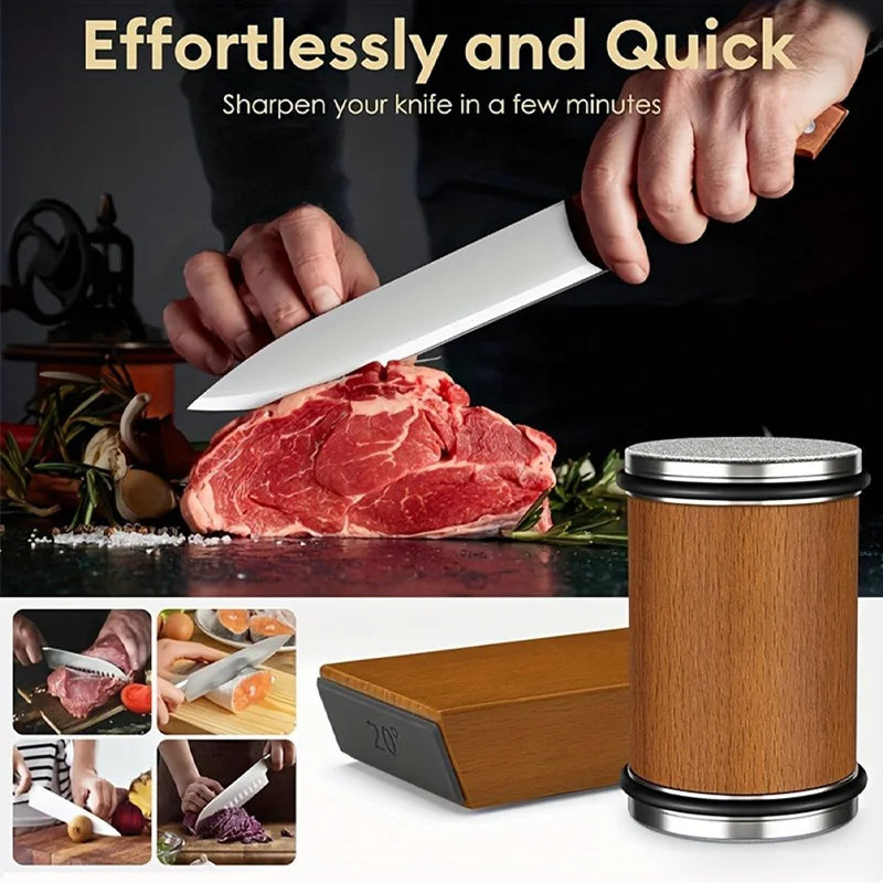 Upgraded 15/20° Rolling Knife Sharpener Kit with Magnetic Angle Rollers Kitchen Sharpening Accessory Whetstone