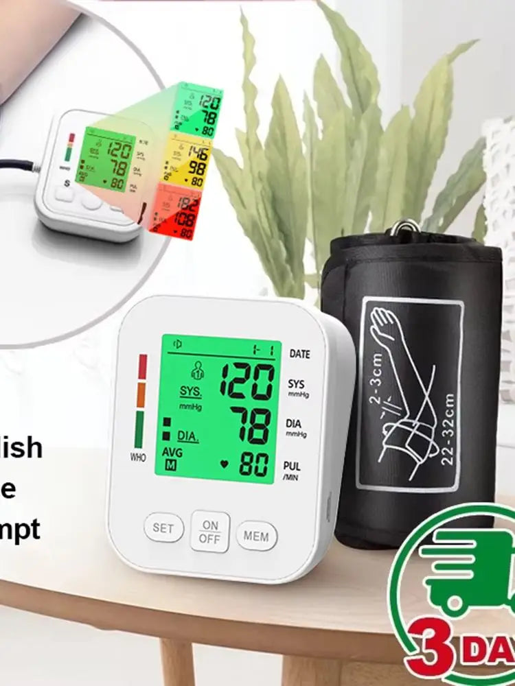 3 Color Backlight Blood Pressure Monitor Upper Arm Pressure Device Automatic BP 36cm Cuff Machine for Medical Home Health Care