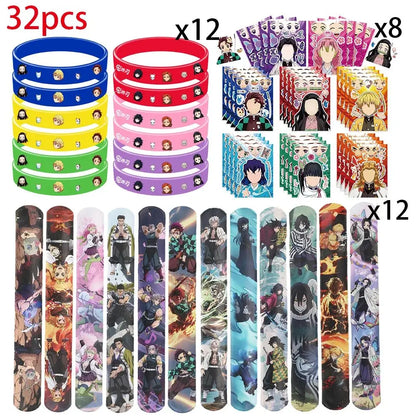 Anime Demon Birthday Theme Gifts Bags Keychain tattoo sticker Demon Slayer Candy Bags Packaging Giveaway Party Favors Gifts Supp
