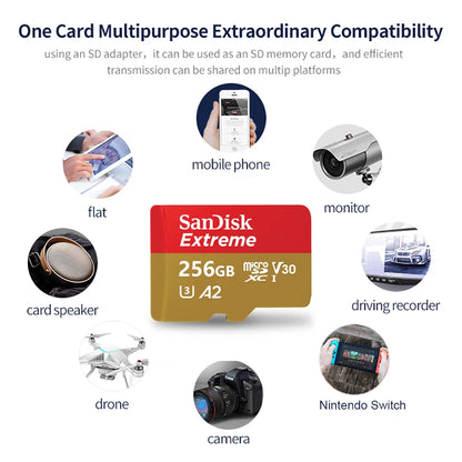 SanDisk V30 Extreme Micro SD Card A2 U3 4K 64GB 128GB 256GB 512GB 1T Memory Card Flash TF for Steam Deck Switch DJI Camera Phone