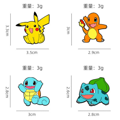 4Pcs Anime Pokemon Characters Enamel Brooch Badge Pikachu Charmander Squirtle Bulbasaur Figure Lapel Pins Gifts for Kids Fans