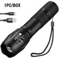 T6 Strong Light Flashlight LED Aluminum Alloy Telescopic Zoom Battery Version Charging Outdoor Searchlight Remote Flashlight