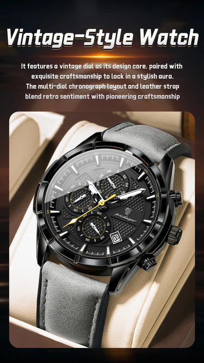 POEDAGAR Vintage Couple Wristwatch Quartz Leather Men's Watches Date Chronograph Waterproof Luminous Man Watch Gift For Husband