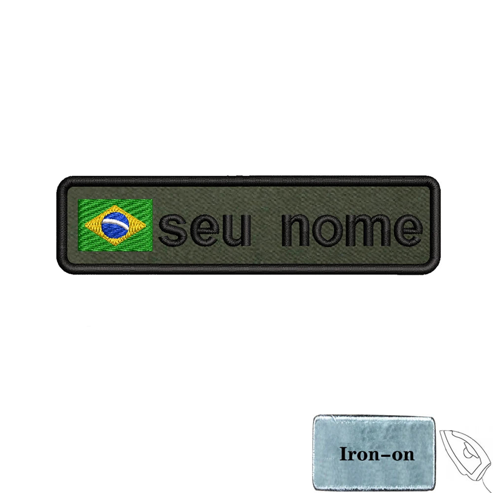 1PC 10cmX2.5cm Custom Name Flag Patch Badge Iron On Hook Loop Army green Netherlands Germany Russia France Belgium Italy Spain
