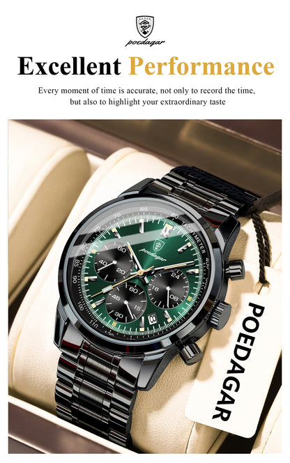 POEDAGAR Luxury Fashion Men Wristwatch Waterproof Luminous Chronograph Date Man Watch Stainless Steel Sport Quartz Men's Watches