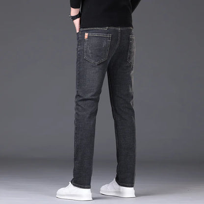 Men Fashion Straight Jeans Men 2025 New Stretch Slim Fit Pants Comfortable Soft Business Denim Trousers Male Brand Clothing