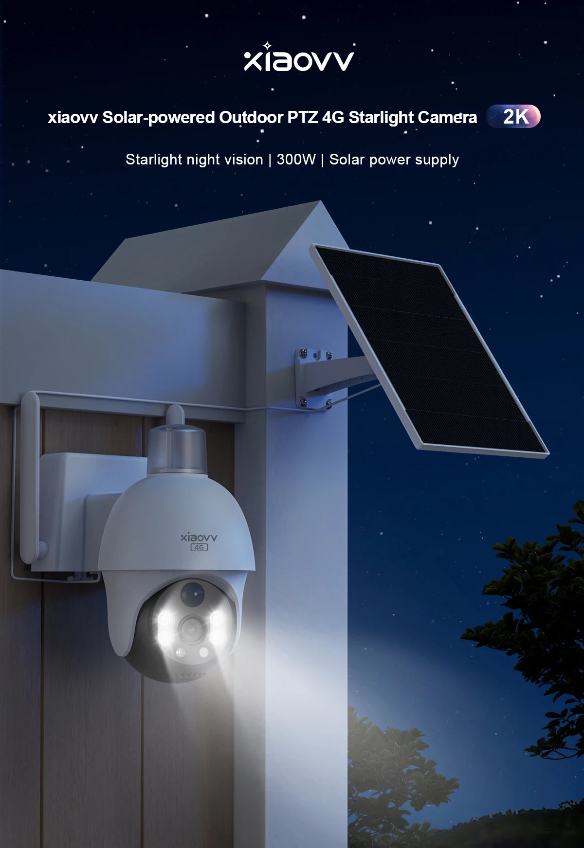 XIAOVV 4G Sim 6MP Solar Outdoor Cameras  PTZ Surveillance Outdoor Waterproof Security Cams Color Night Vision Smart Home