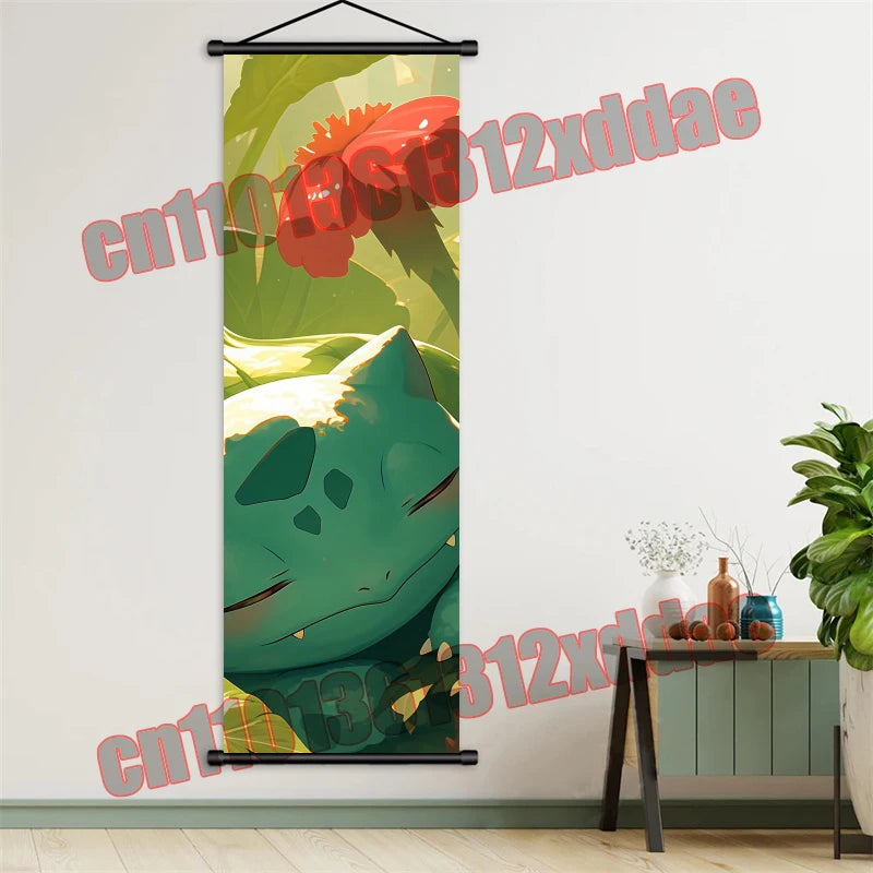 Pokemon Anime, Bulbasaur, Charizard, Eevee, Pikachu, Print Art White Canvas Scroll Painting Modern Room Decor Wall Art Painting