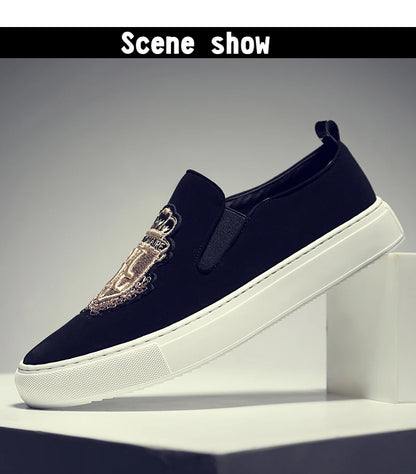 Men's Fashionable Embroidered Slip-On Loafers Comfortable Breathable Soft-Soled Casual Shoes-20338