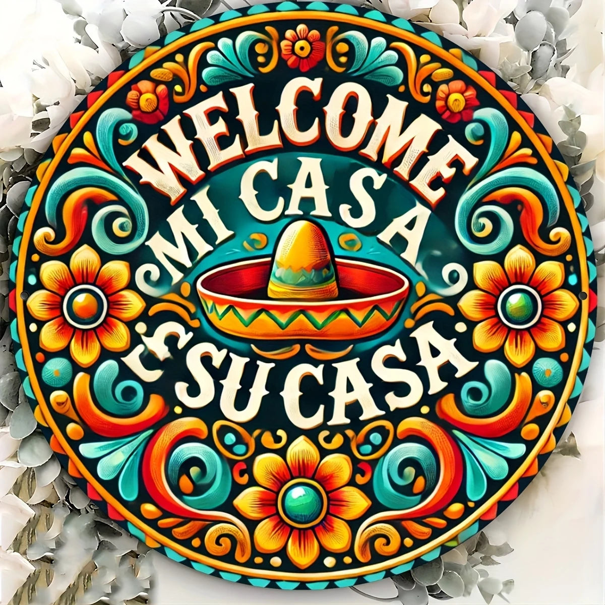 1 Piece 2D Wooden Disc Mexican Mi Casa Theme Wall Art Sign 8 Inch For Home Office Living Room Bathroom Bar Cafe Decoration