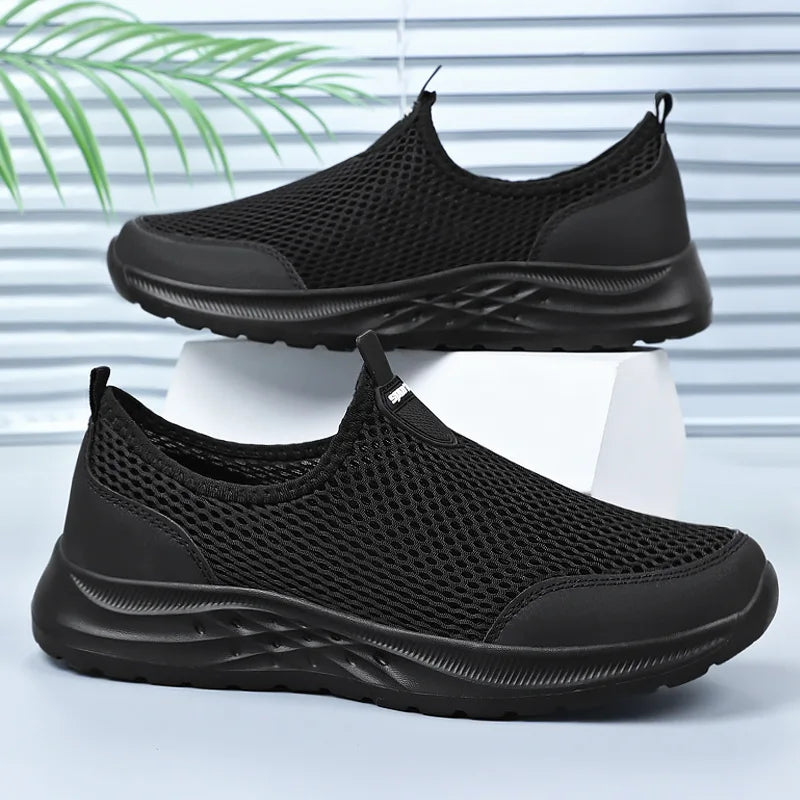 Men's Summer New Mesh Breathable Anti-Odor Slip-On Casual Shoes Lightweight Comfort Dad Walking Flats Soft Sole Outdoor Loafers