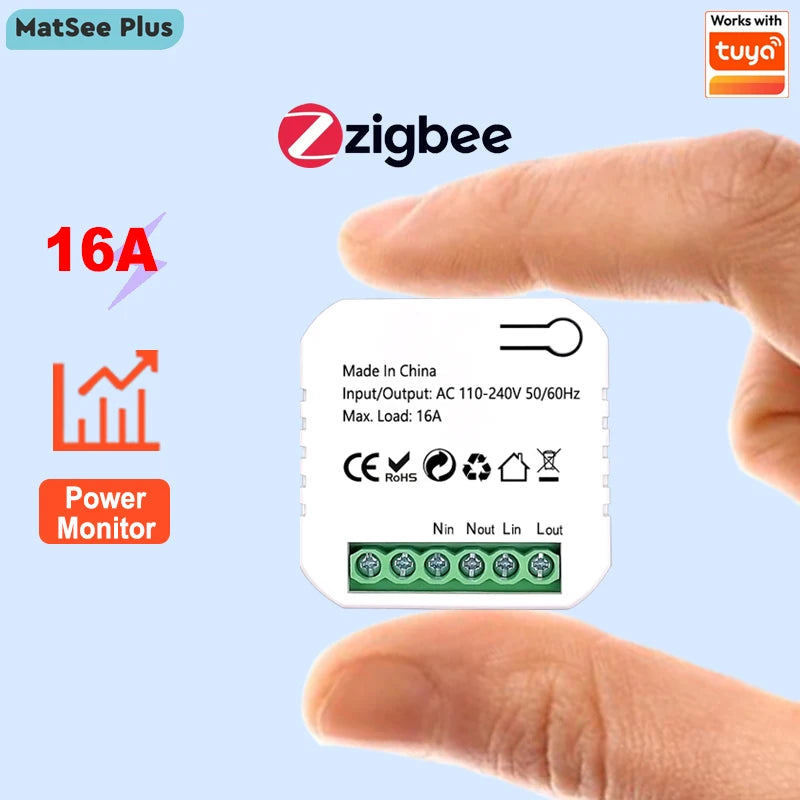 ZigBee Socket Switch Tiny Module Smart App Energy Monitor Timer 16A Overload Protect Supports Google Home Alexa