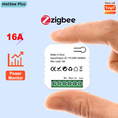 ZigBee Socket Switch Tiny Module Smart App Energy Monitor Timer 16A Overload Protect Supports Google Home Alexa