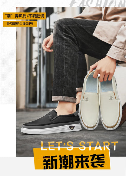 Men's Loafers for Spring, Large Size, Round-Toe Men's Moccasins, Slip-On Casual Shoes, Simple and Lightweight